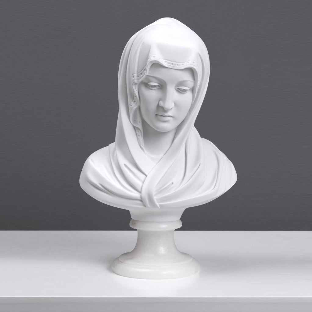 Buste Vierge Marie 19 Cm En Poudre De Marbre – Statue Extérieure Résistante – Fabrication Italienne
