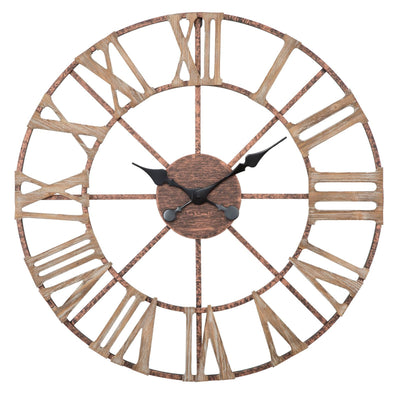 Horloge murale avec chiffres romains en métal et bois