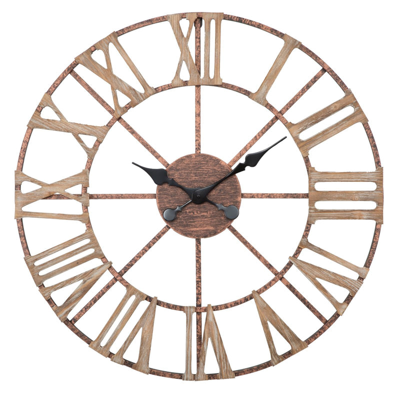 Horloge murale avec chiffres romains en métal et bois