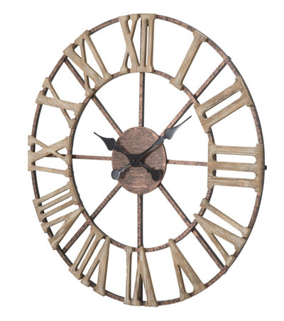 Horloge murale avec chiffres romains en métal et bois