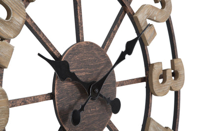 Horloge murale avec chiffres arabes en métal et bois