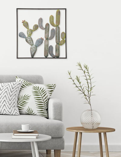 Décoration murale en forme de cactus métallique dans un cadre