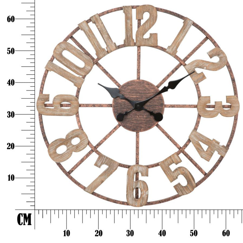 Horloge murale avec chiffres arabes en métal et bois