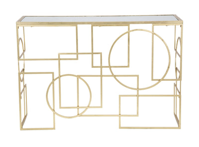 Table console géométrique en métal et verre doré