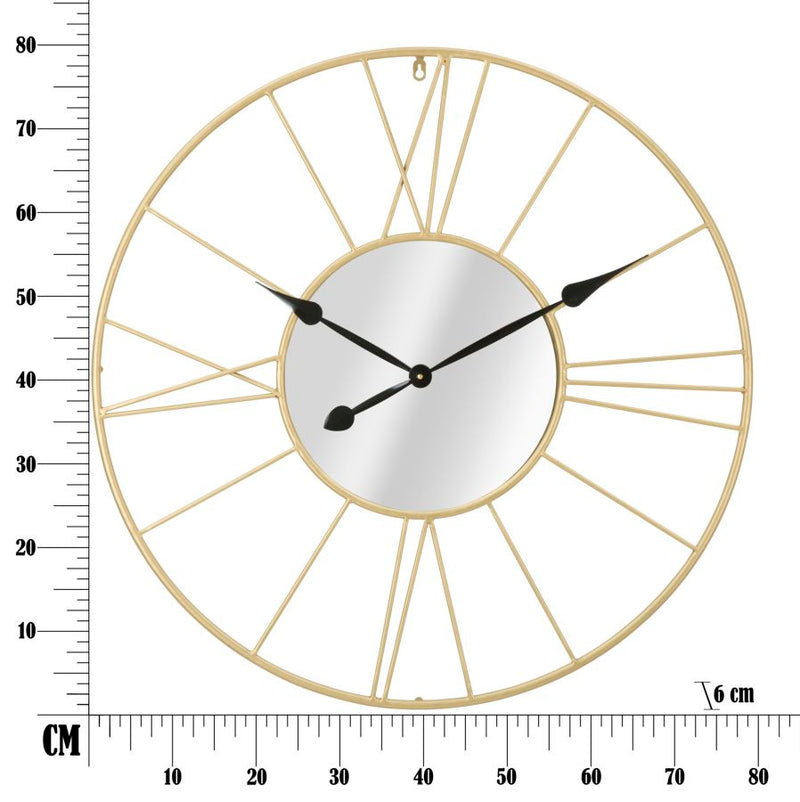 Horloge murale avec chiffres romains en métal noir, doré et verre