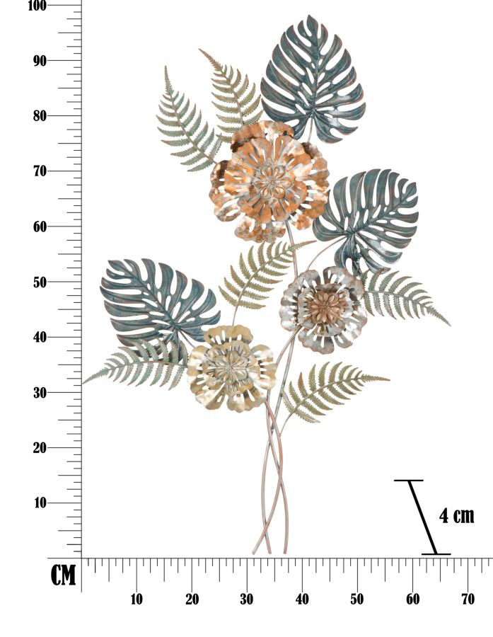 Décoration murale bouquet de fleurs et de feuilles métalliques