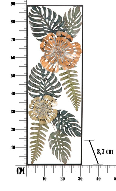 Décor mural métallique en forme de fleur et de feuille dans un cadre