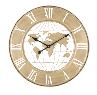 Horloge murale en métal beige avec carte du monde