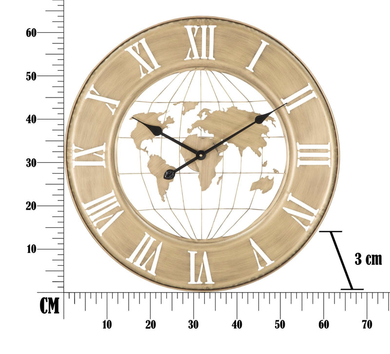 Horloge murale en métal beige avec carte du monde