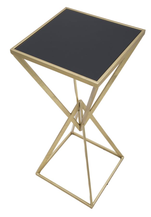 Petite table pyramide carrée en métal doré et noir