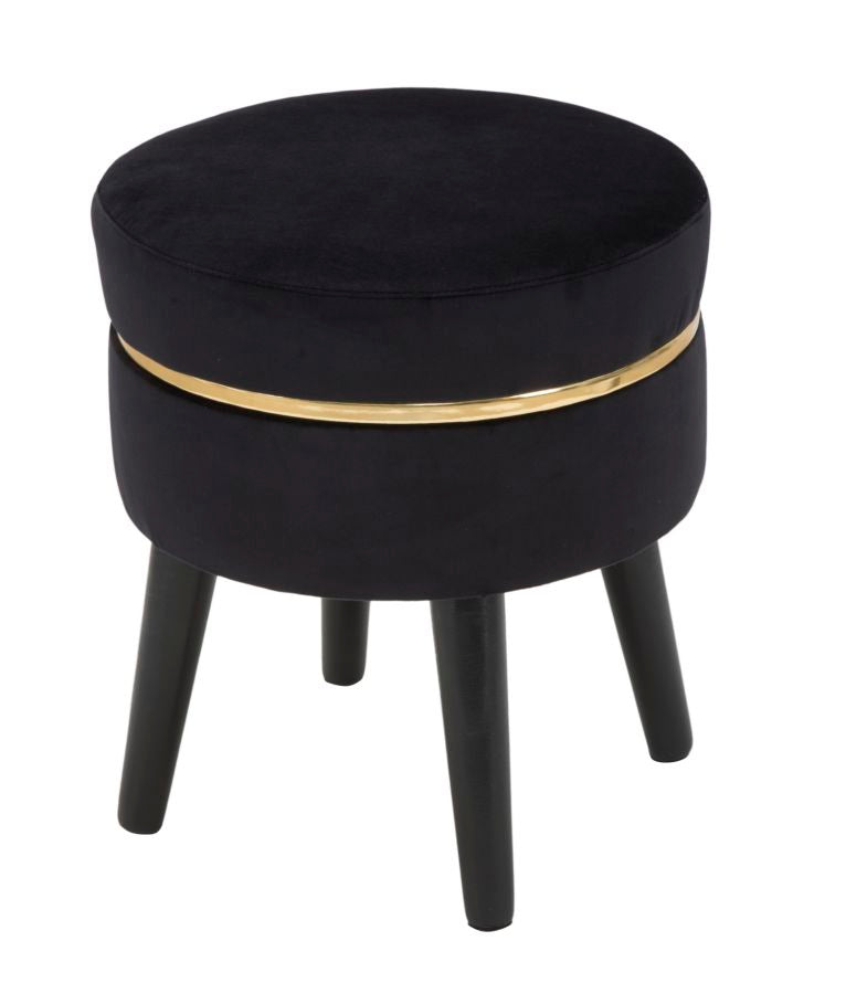 Tabouret rembourré en velours doré et noir