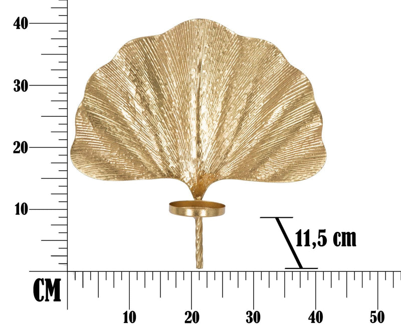 Bougeoir mural à grande feuille en métal doré