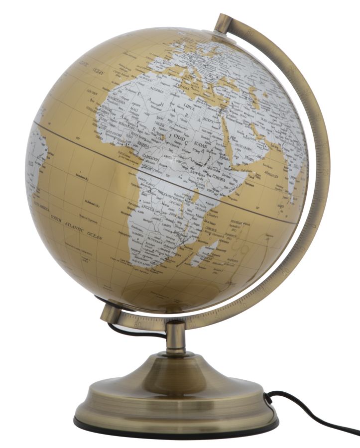 Globe terrestre en bronze et blanc avec lumière