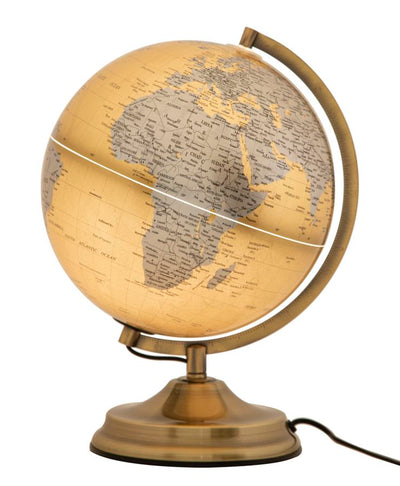 Globe terrestre en bronze et blanc avec lumière