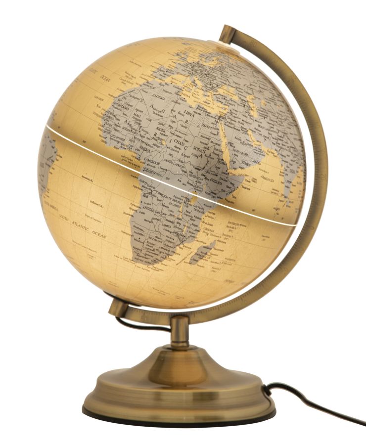 Globe terrestre en bronze et blanc avec lumière