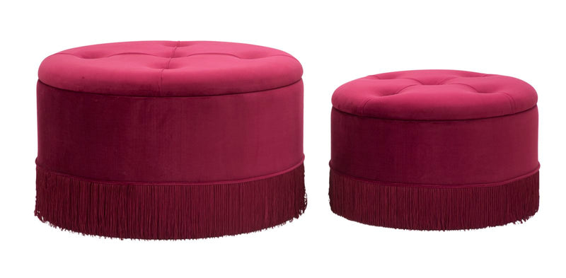 Lot de 2 poufs en velours rouge bordeaux – Paire d&