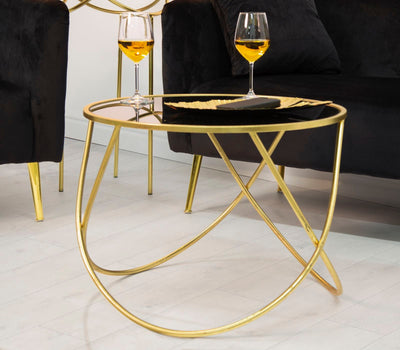 Petite table d’appoint en métal et verre doré et noir