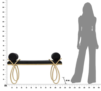 Banc en velours noir avec pieds en métal doré