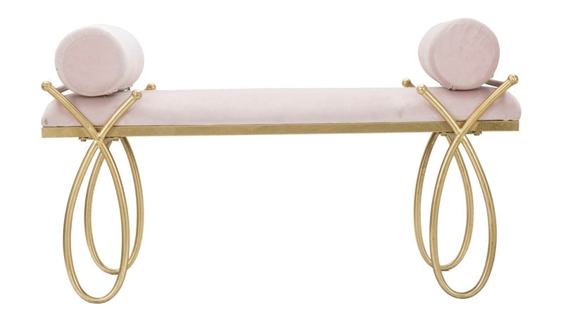 Banc en velours rose pâle avec pieds en métal doré