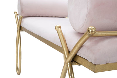 Banc en velours rose pâle avec pieds en métal doré