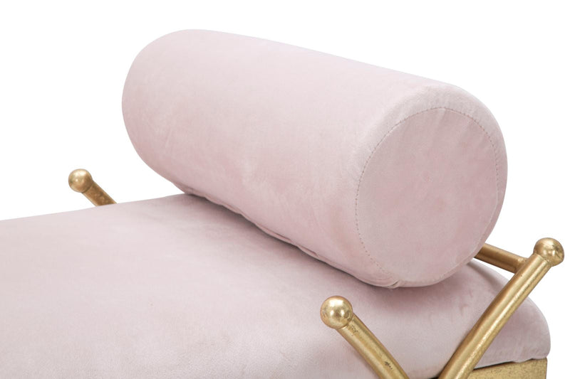 Banc en velours rose pâle avec pieds en métal doré