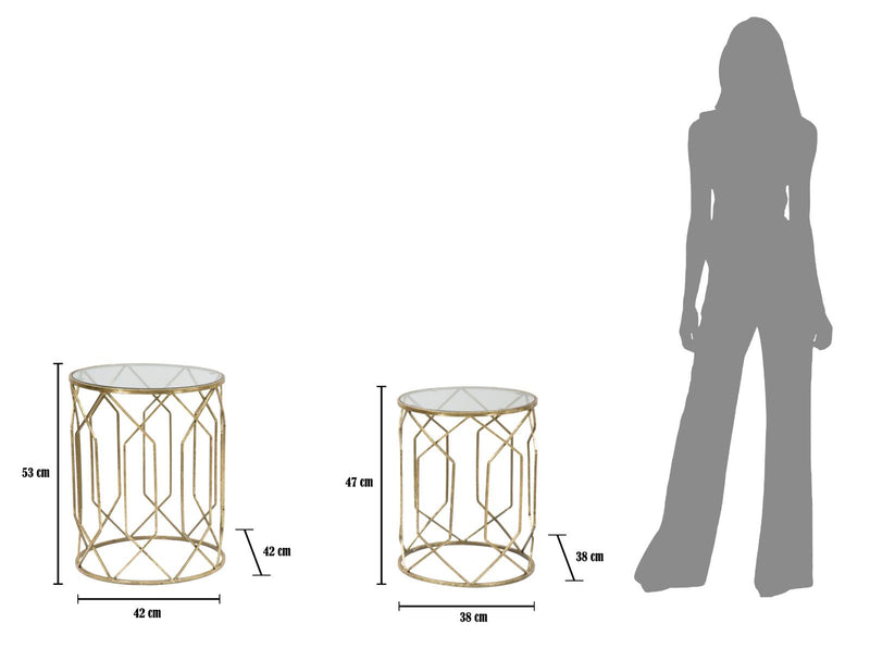 Table d’appoint géométrique en métal et verre doré (lot de 2)