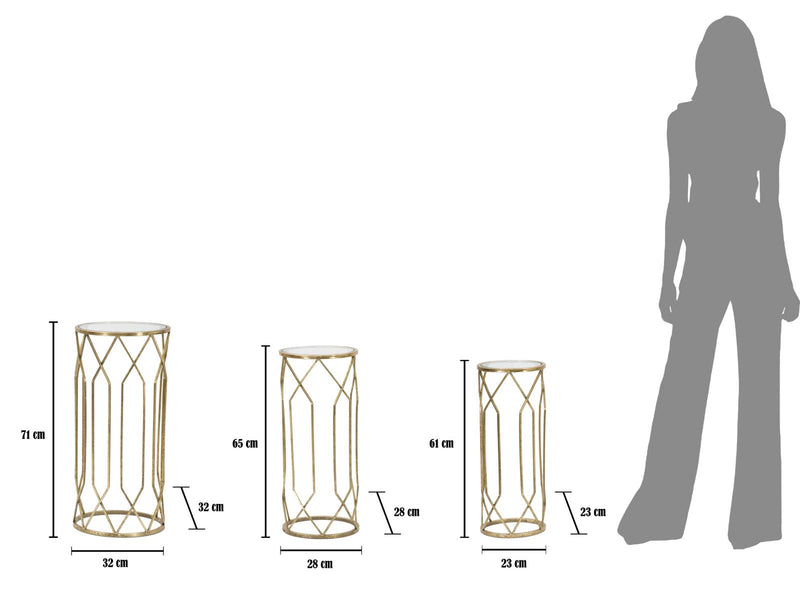 Table d’appoint géométrique en métal et verre doré (lot de 3)