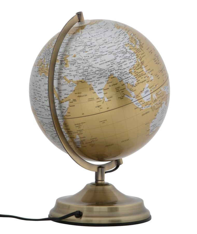 Globe terrestre en bronze et blanc avec lumière