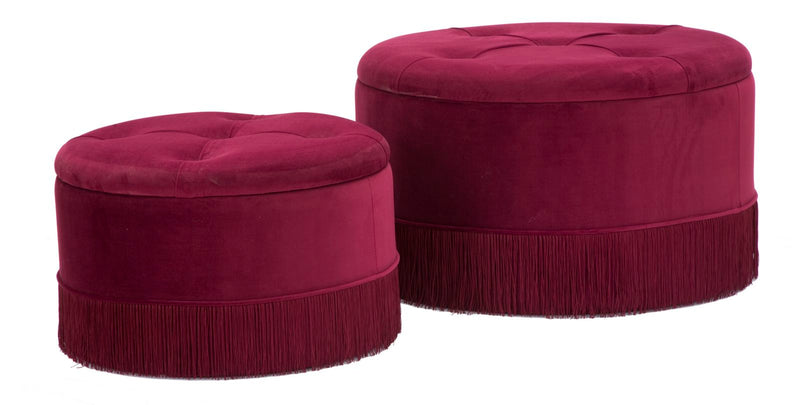 Lot de 2 poufs en velours rouge bordeaux – Paire d&