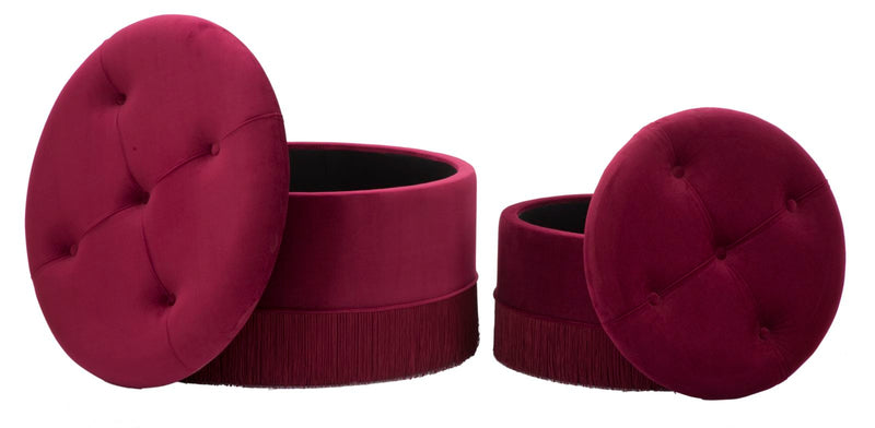 Lot de 2 poufs en velours rouge bordeaux – Paire d&