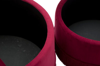 Lot de 2 poufs en velours rouge bordeaux – Paire d'ottomans de rangement