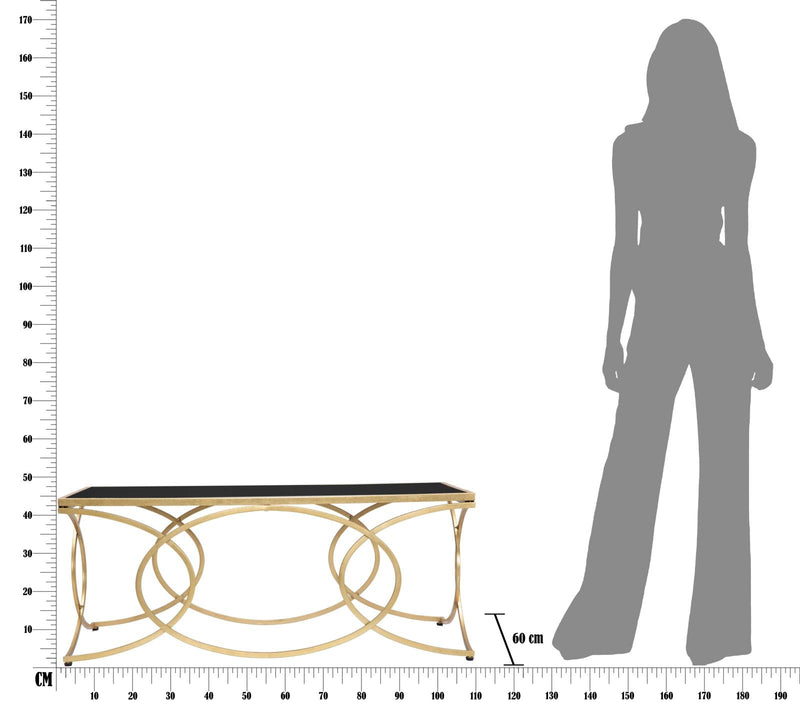 Table console en métal et verre doré