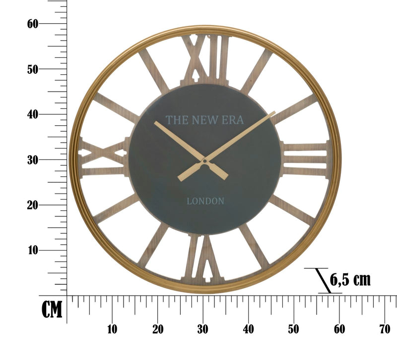 Horloge murale avec chiffres romains en métal et bois