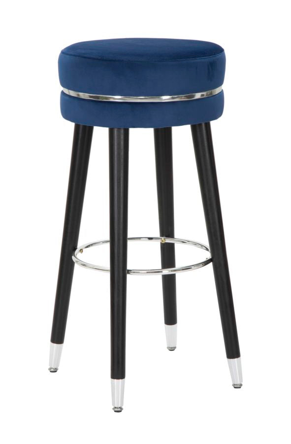 Tabouret de bar en velours bleu et argent avec pieds noirs