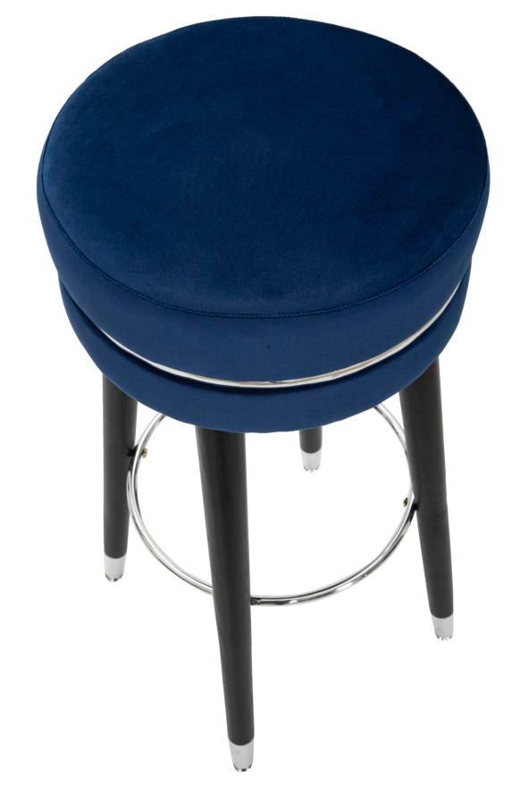 Tabouret de bar en velours bleu et argent avec pieds noirs