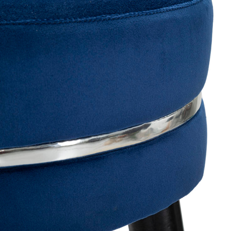 Tabouret de bar en velours bleu et argent avec pieds noirs