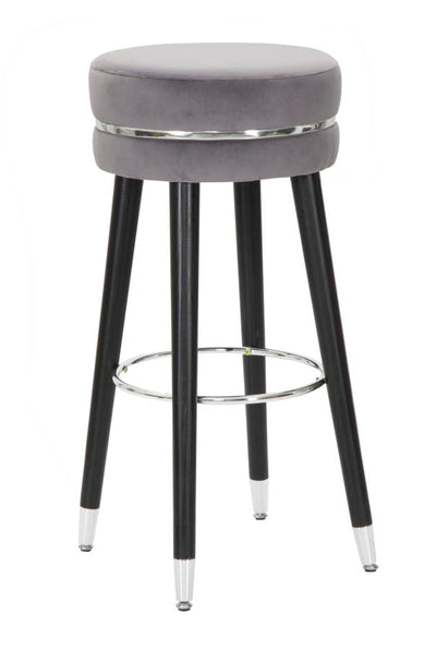 Tabouret de bar en velours gris et argent avec pieds noirs