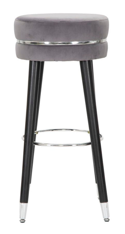 Tabouret de bar en velours gris et argent avec pieds noirs