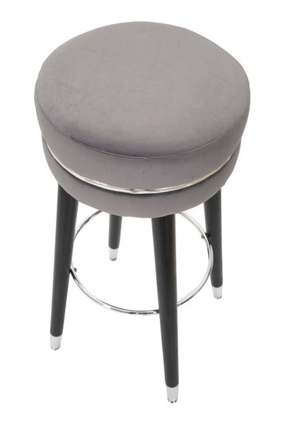 Tabouret de bar en velours gris et argent avec pieds noirs