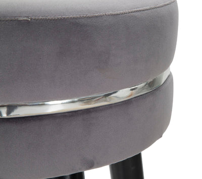 Tabouret de bar en velours gris et argent avec pieds noirs