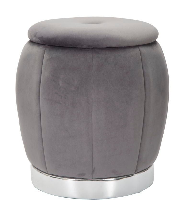 Pouf de rangement en velours gris et argent