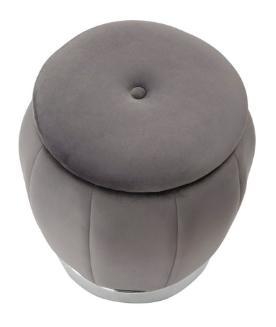 Pouf de rangement en velours gris et argent