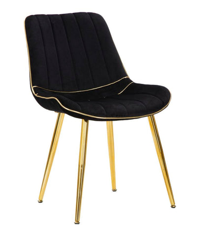 Chaise rembourrée noire avec pieds en métal doré