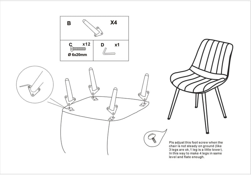 Chaise rembourrée noire avec pieds en métal doré