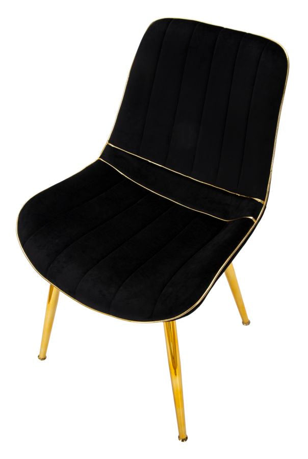 Chaise rembourrée noire avec pieds en métal doré