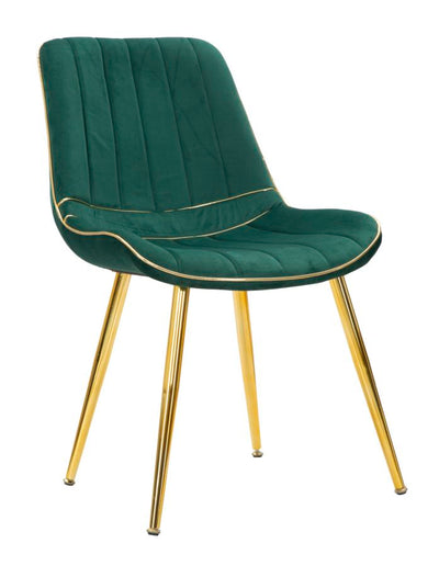 Chaise rembourrée verte avec pieds en métal doré