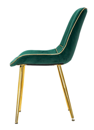 Chaise rembourrée verte avec pieds en métal doré