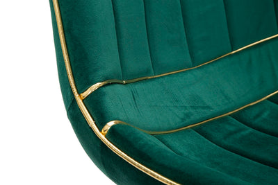 Chaise rembourrée verte avec pieds en métal doré