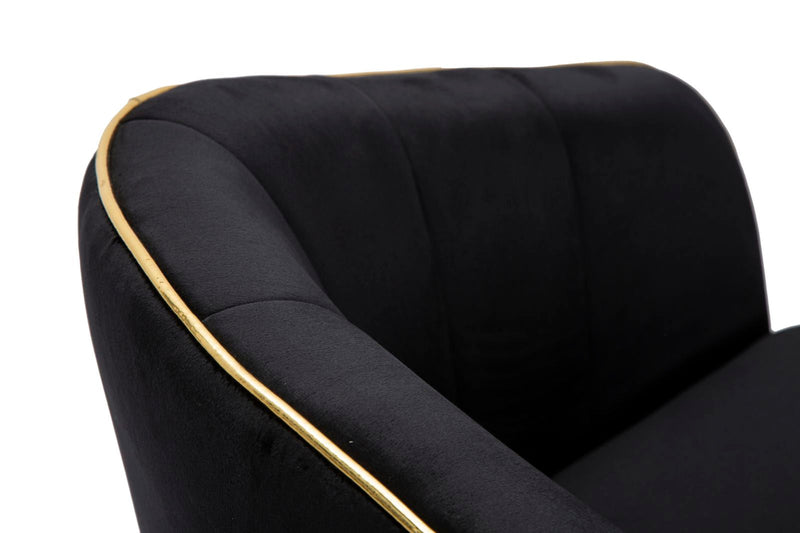 Chaise rembourrée noire avec pieds en bois noir avec détails dorés