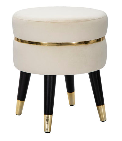 Tabouret rond en velours crème avec base dorée – Fauteuil d'appoint Paris